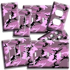 PINK GREY CAMO CAMOUFLAGE LIGHT SWITCH OUTLET WALL PLATE COVER GIRLS BEDROOM ART