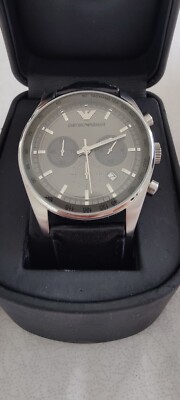  EMPORIO ARMANI AR5994 CHRONOGRAPH  BLACK LEATHER STRAP MEN'S WATCH 