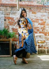 Nila Rubia Recycled Sari Reversible Cotton Anju Kantha Stitched Coat M