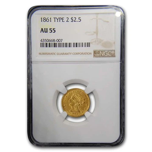 1861 $2.50 Liberty Gold Quarter Eagle Type 2 AU-55 NGC