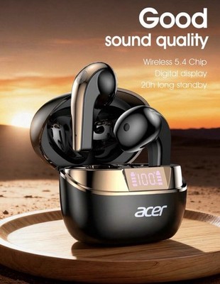      Original Acer OHR554Bluetooth 5.4TWS In-Ear Earbuds USB-C LED Display Black