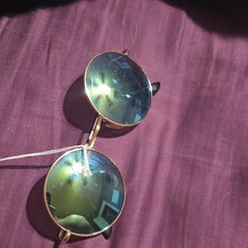 Round Gold Metal Frame Mirrored Black Lens Women's Sunglasses
