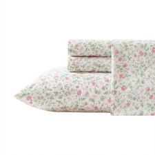 Laura Ashley - Queen Size Sheet Set, Crisp Cotton Percale Queen, Bonnie Pink