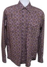 Stetson Shirt M Purple Floral Western Pearl Snap Long Sleeve Geometric Rodeo