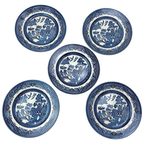 Vintage Churchill England Blue Willow Salad Plates Set of 5 Chinoiserie EUC 8"