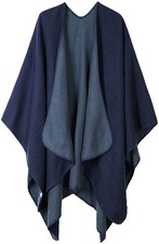Womens Shawl Wraps Open Front Poncho Sweater Cape for Fall Winter,Navy Blue