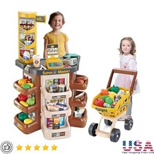 Supermarket Shopping Cart Playset Cash Register 64pcs Toy Preschool Kids