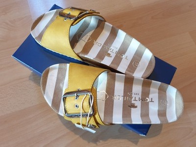 TOM TAILOR Sandalen Größe Gr.37 Pantoletten Sommer gelb beige Schuhe Damen !!