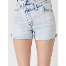 Risen Cross Over Asymmetrical Light Acid denim Shorts Size Small