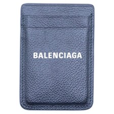 BALENCIAGA Cash Magnetic Card Holder Logo Case Black Leather 6758352 Used a8c472