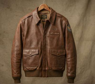 WW2 A2 Brown Leather Bomber Jacket Last Mission Squadron Flight
