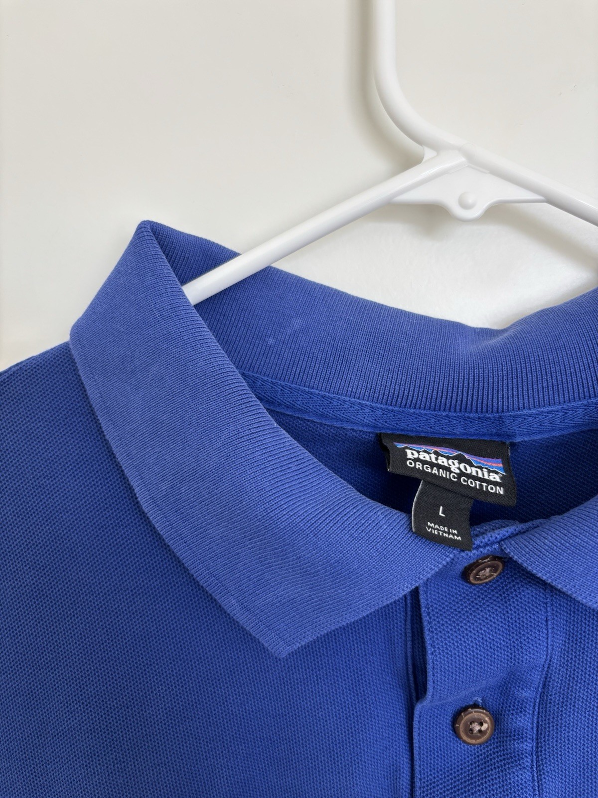 Patagonia Mens Short Sleeve Organic Cotton Blue Polo Fitz Roy Size Large EUC thumbnail 6