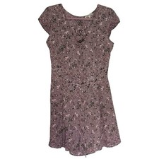 Charlotte Ruse Women's Short Sleeve V Neck Floral Purple Mini Dress Sz L