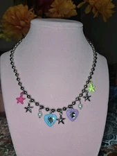 Punk Love Heart Bead Pendant Necklace for Women Colorful Beaded Clavicle...