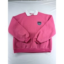 Vintage Adidas Fleece Sweatshirt Hot Pink Collared Trefoil Crest Logo Mens S