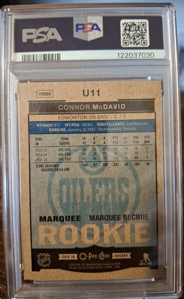2015-16 OPC CONNOR McDAVID MARQUEE ROOKIE U11   PSA 8 - Image 2 of 2