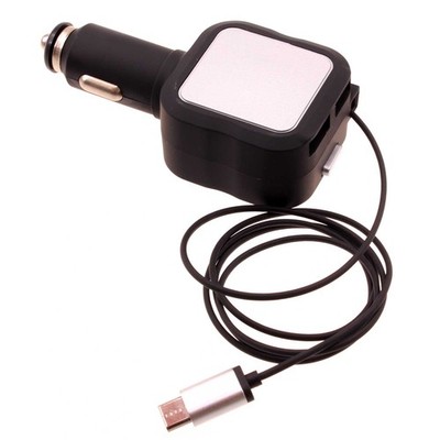 For Pixel 9a/9/10/Pro/XL - Car Charger Retractable 4.8Amp Type-C 2-Port USB