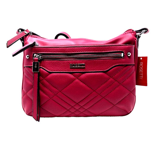 Rosetti Dark Cherry Crossbody Handbag – Quilted Faux Leather & Front Zip Pocket