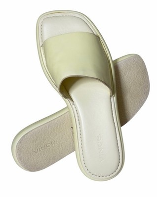 Vince Evie Open Toe Slip On Slide Sandals Shoes Ivory Patent Leather 6 EUC
