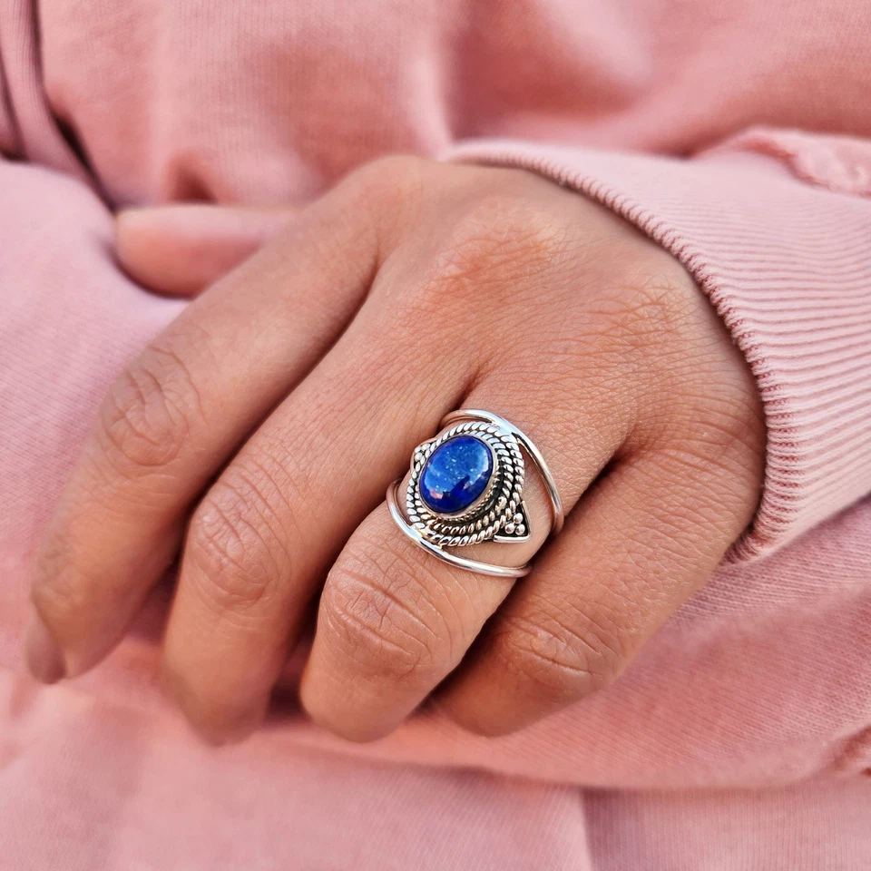 Anillo de lapislázuli genuino anillo de plata de ley 925 anillo de piedras preciosas de lapislázuli Foto 2 de 4