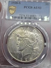 1928 S Peace Silver Dollar PCGS AU 53 Gold Shield And Golden Toning