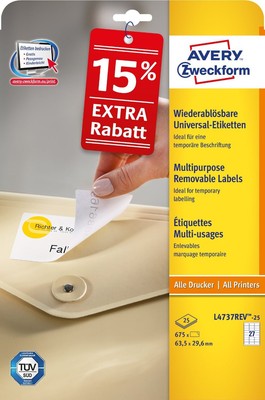 AVERY Zweckform L4737REV-25 Universal Etiketten (675 plus 135 Klebeetiketten ext