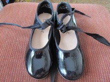 Capezio Girls Tap Shoes Black Size 1N Tele Tone Tap Patent N625C Excellent