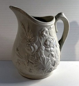 Charming White Salt Glaze High Relief Rose Bouquet Creamer Early 20thC German?