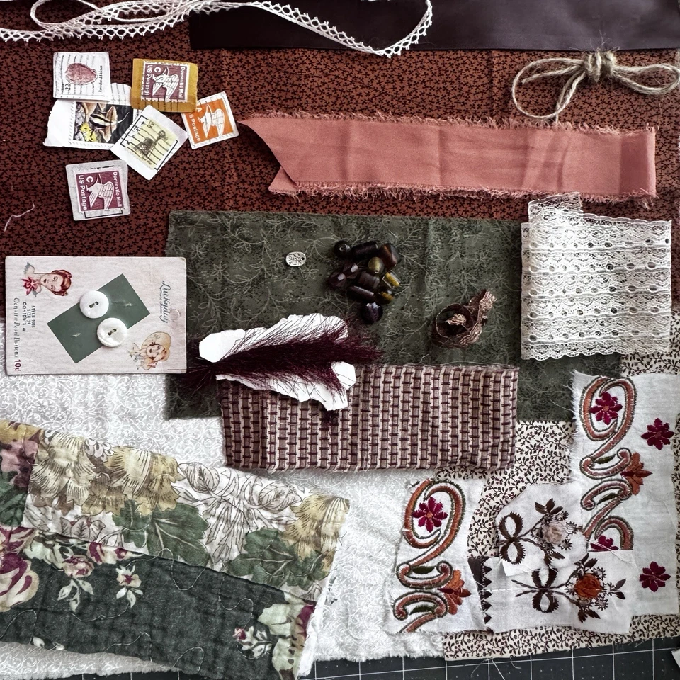 Kit de puntada lenta diario chatarra botones de tela cinta de encaje marrón blanco crudo ribete Foto 3 de 4