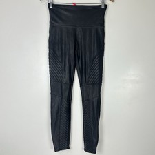 Spanx Faux Leather Moto Tummy Control Shaping Leggings Women's Size L Very Black