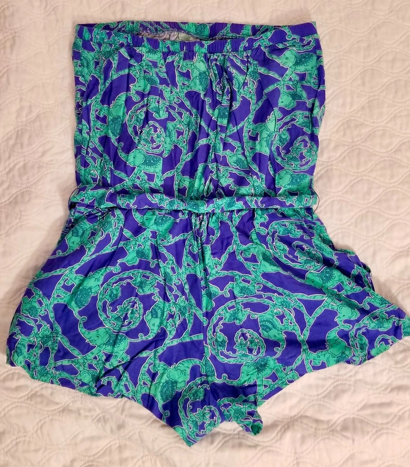 Mameluco sin tirantes Lilly Pulitzer con bolsillos azul con elefantes verdes talla L Foto 2 de 4