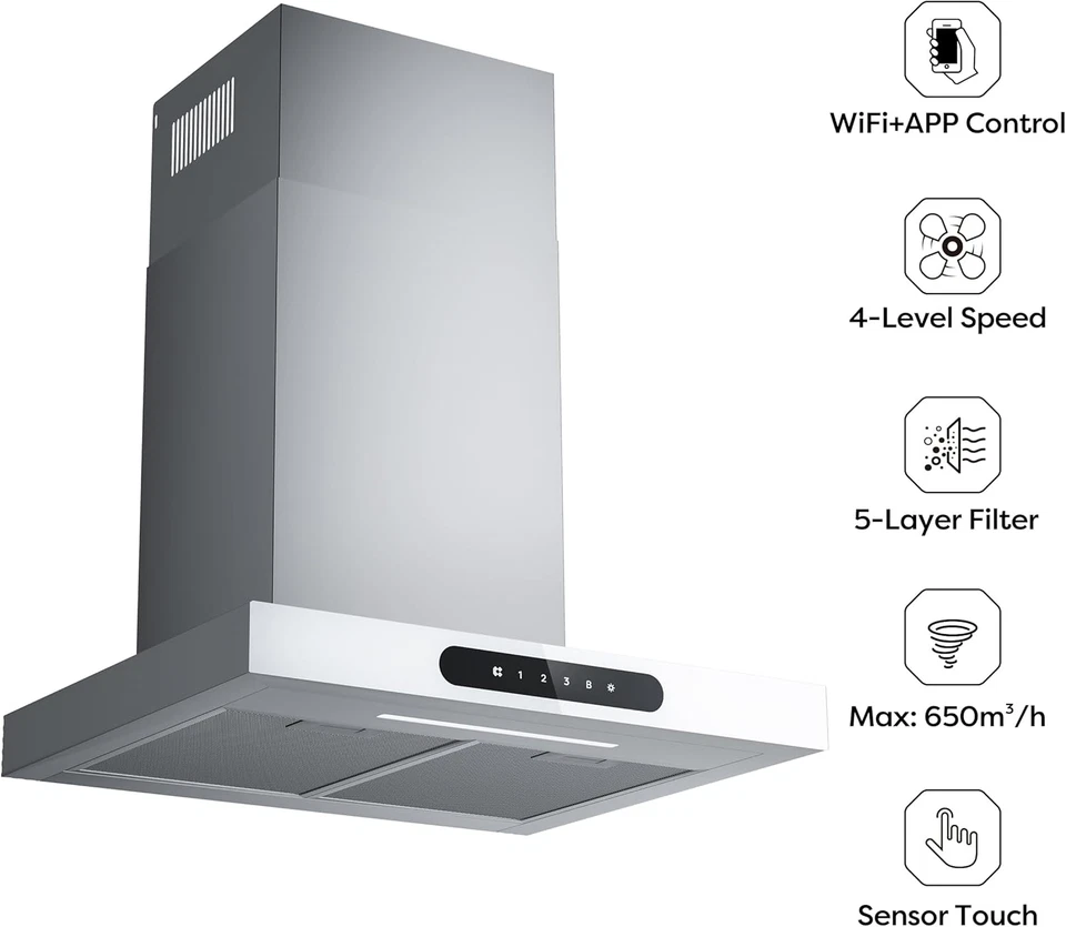 CBCS6102 Classe A+++ Cappa Aspirante 60 Cm 650 M³/H Touch Control 4 Livelli Incl - Immagine 4 di 4