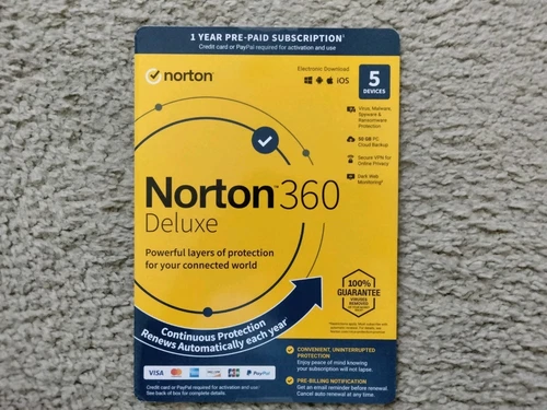New Norton 360 Deluxe 2025 5 Devices Antivirus Internet,secure VPN,50GB, Sealed!