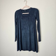 LOVE CULTURE Navy Blue Faux Suede Long Sleeve Casual Mini Dress Size S Pullover