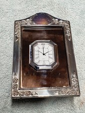 Silver Hallmarked 925 Framed Desk Clock Working Order Quartz Movement 125mm Tall