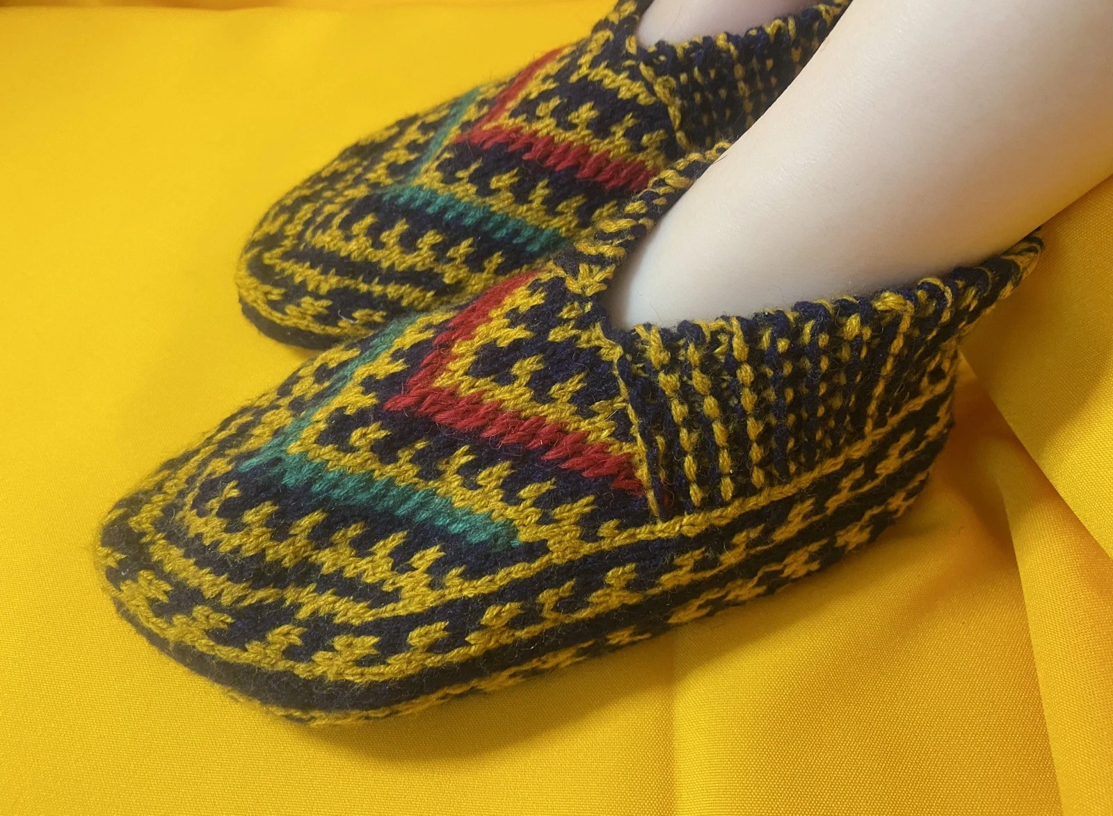 100% Wool / Hand Knitted /Colourful Persian Style Slippers / Traditional Style