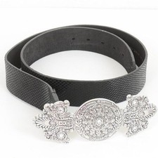 Chico's Rhinestone Chunky Buckle Black Leather Belt Western Bling Glam Festival