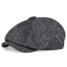 Dark Gray Vintage Newsboy Cap Gatsby Hat Classic 8 Panel Flat Cabbie Driver Cap