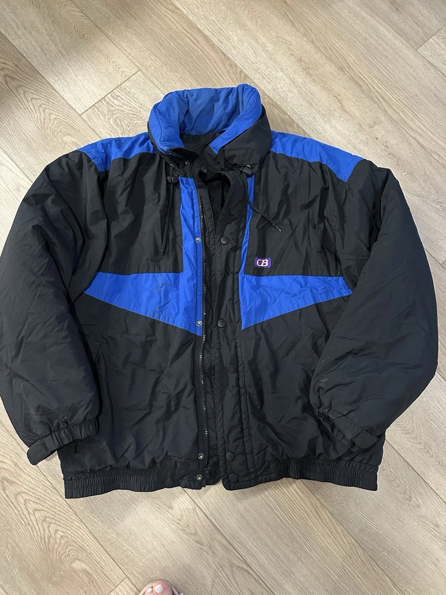 Vintage CB Sports Jacket Men XXL Black Blue Puffer Ski 90s Nylon
