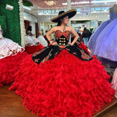 Black Red Quinceanera Dresses Embroidery Appliques Ball Gown Party Sweet 15  16- | eBay