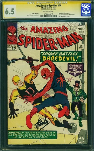 AMAZING SPIDER-MAN #16 CGC 6.5 SS SIGNED BY STAN LEE 1st DAREDEVIL CROSSOVER WOW