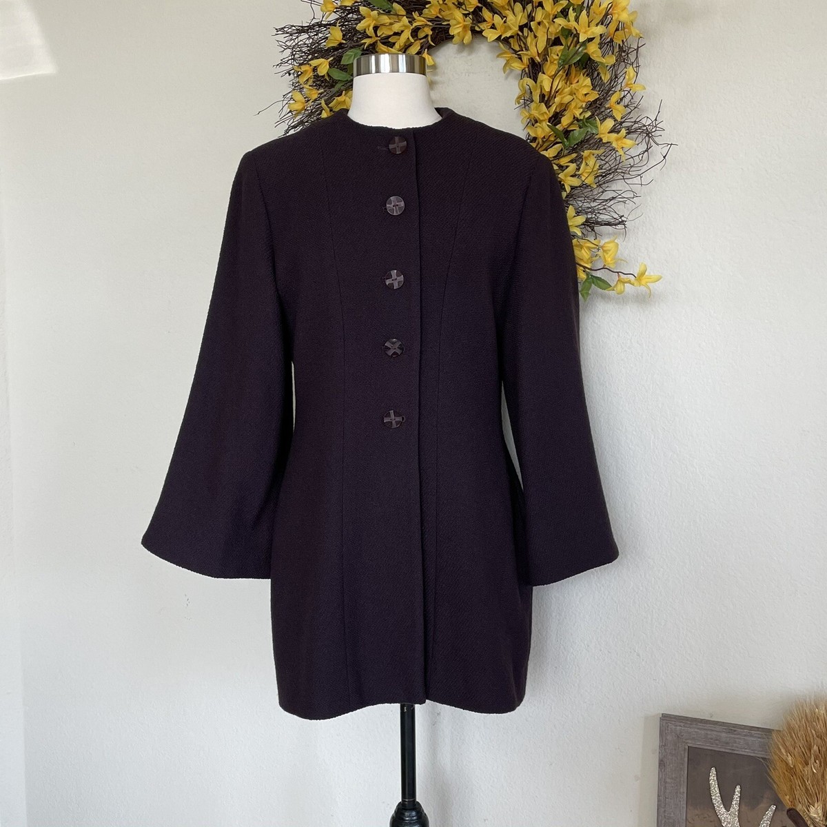 1980s Jean Muir Purple Tweed Textured Jacket Vintage Wool Size M/L