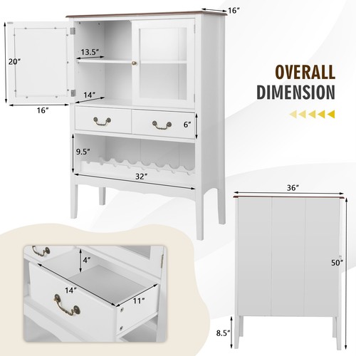 Freestanding Buffet Sideboard Wine Rack 2-Door Liquor Coffee Bar Cabinet Drawers - Picture 6 of 6