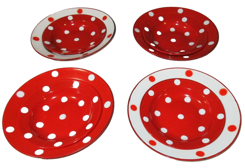 8 Piece Metal Bowl Dish Set Camp RV Enamelware POLKA DOT Red White APRIL CORNELL - Picture 14 of 24