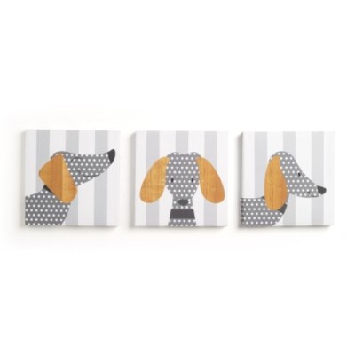 new CoCaLo MIX MATCH CANVAS WALL ART doggies Set of 3 paintings nursery decor