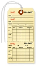 LAYAWAY Tickets/Tags, 6.25" X 3.125", Manila, 3-Part, Numbered, Strung -Pack/100
