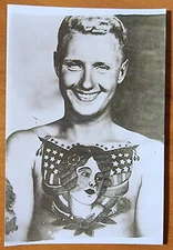 Bernard Kobel Traditional Tattoo Photo B&W Vintage Tattooed Man USA Flag Girl