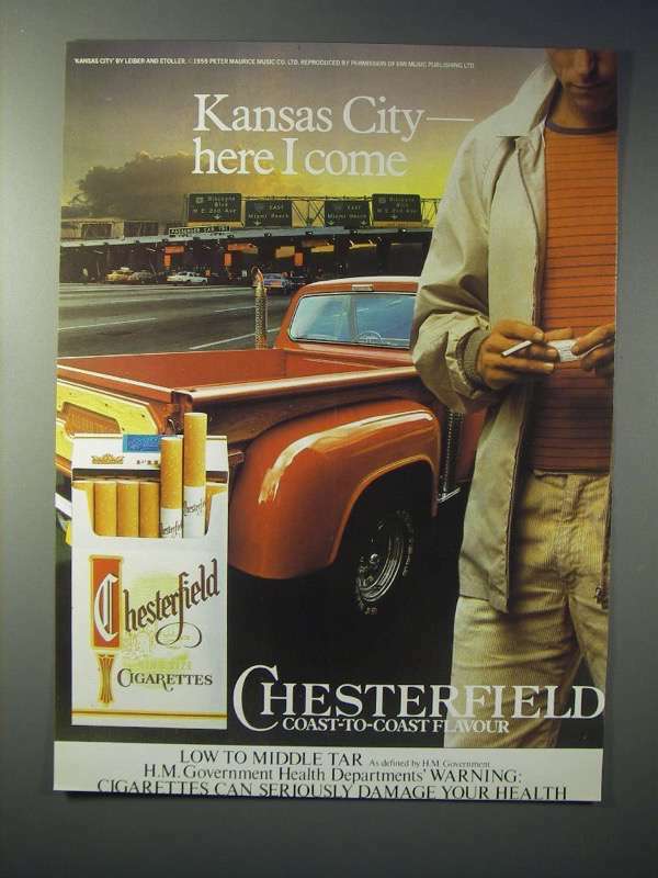 cigarettes near here 1980 Chesterfield Cigarette Ad, Kansas City Here I Come