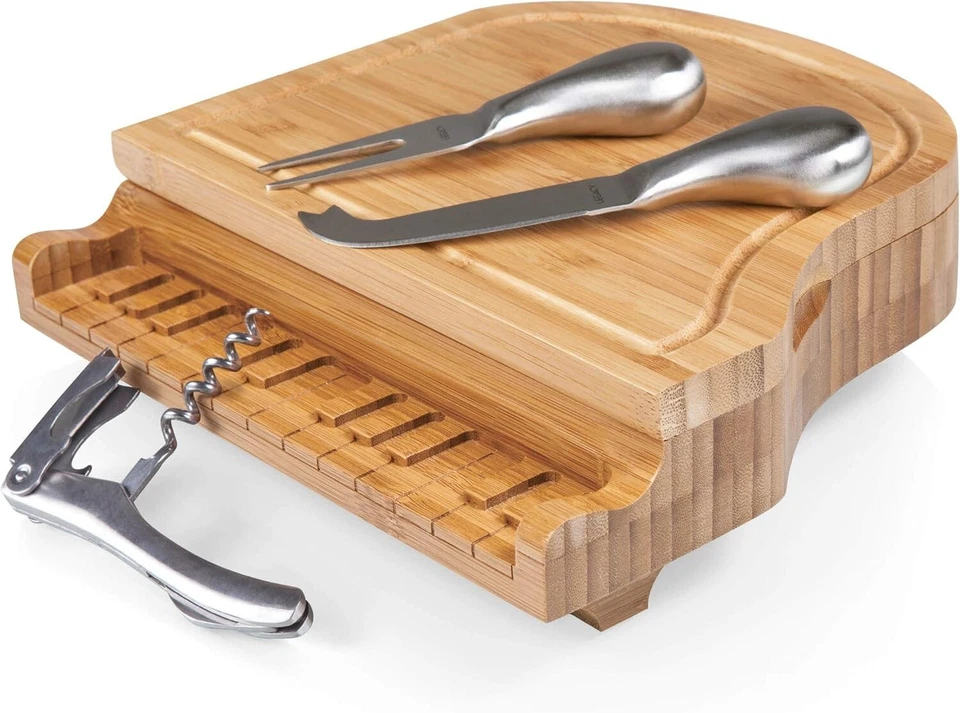 Juego de tabla y cuchillo de queso para piano marca Picnic Time (bambú) Foto 4 de 4