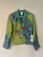 Nancy Bolen City Girl Jacket Womens Small Silk Garden Of Eden Quilted Beaded NEW